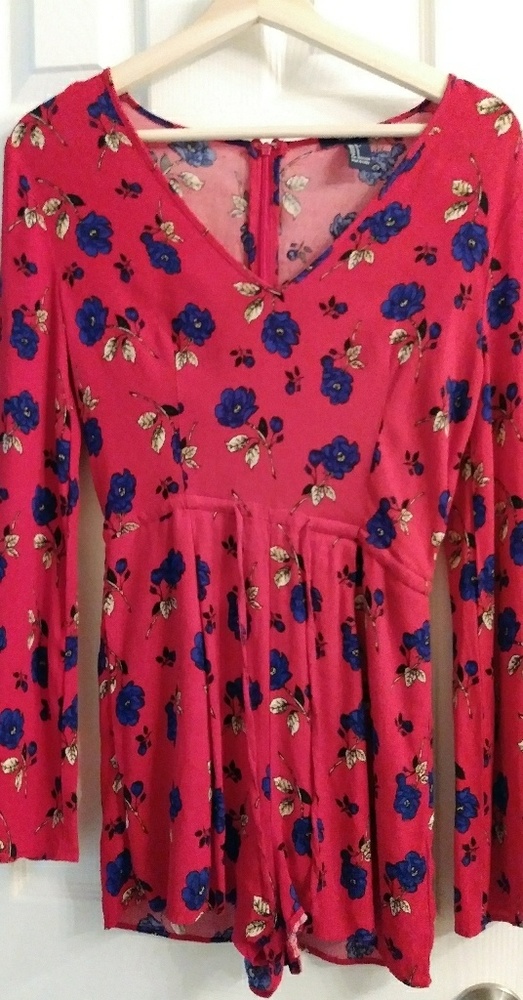 Red Romper w/ blue floral prints